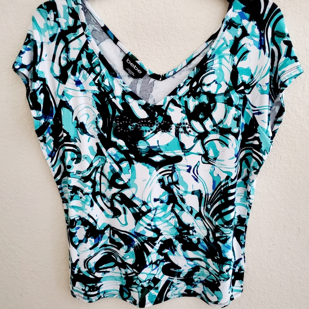 BEBE Rhinestone Logo Top